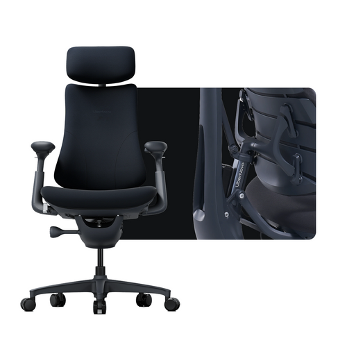 LiberNovo Omni Dynamic Ergonomic Chair in Midnight Black with backrest mechanism detail