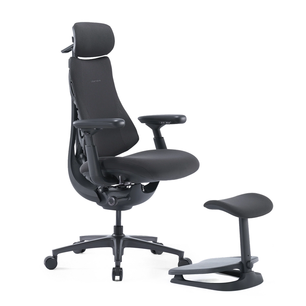 LiberNovo Omni Pro chair in Graphite with the StepSync footrest, three-quarter view