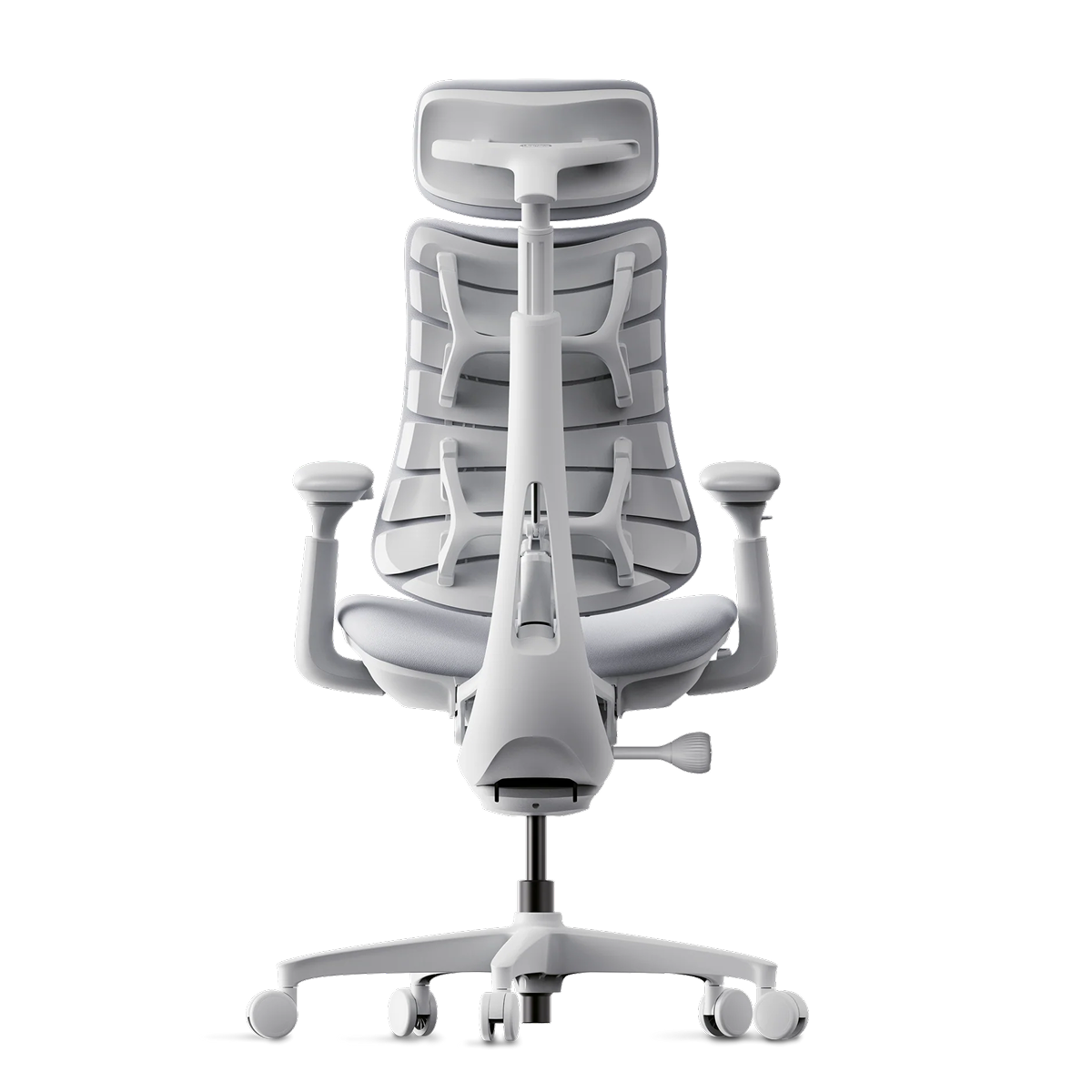 Rear view of the LiberNovo Omni in Space Grey showing the Bionic FlexFit backrest panels
