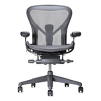 Herman Miller Aeron Chair in Graphite with plastic base, front three-quarter view