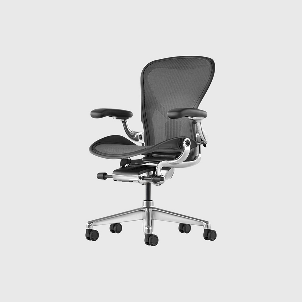 Herman Miller Aeron Chair in Graphite with polished aluminium base, rear view
