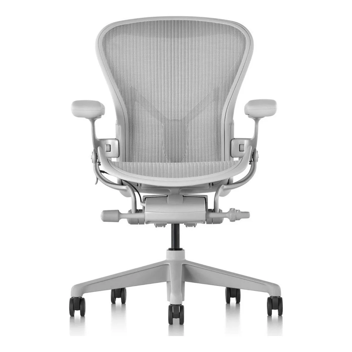 Herman Miller Aeron Chair in Mineral with plastic base, front three-quarter view