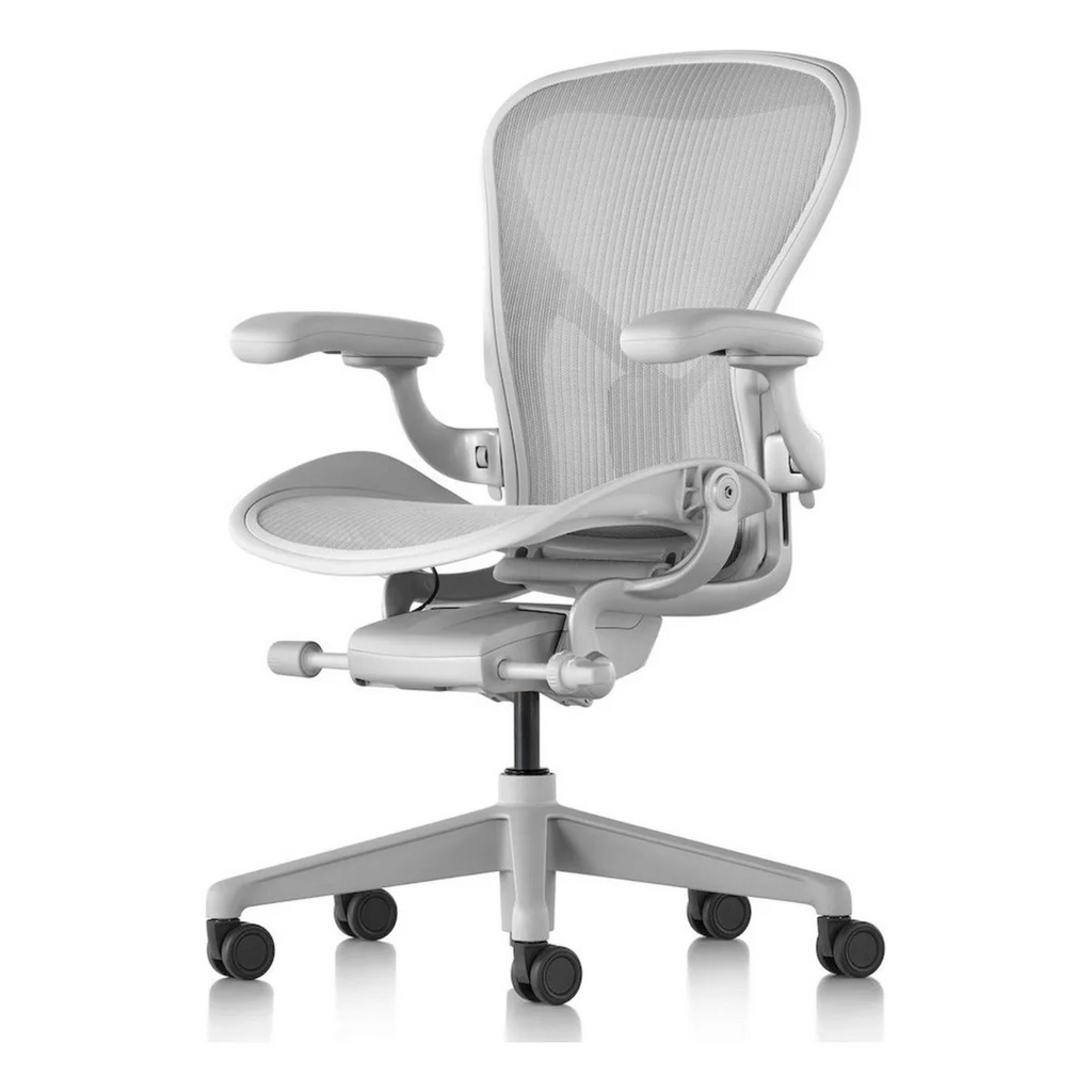 Herman Miller Aeron Chair in Mineral with plastic base, rear view