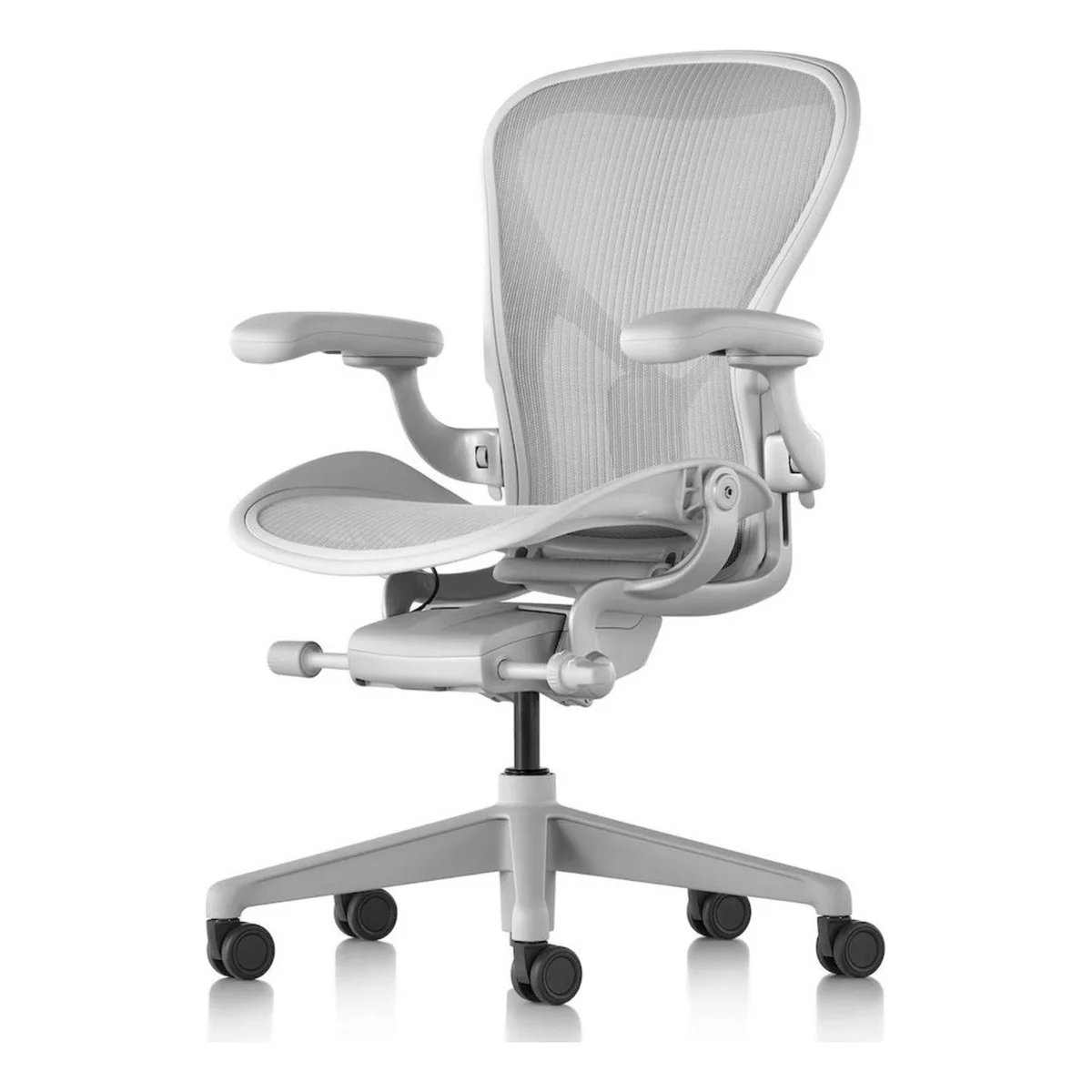 Herman Miller Aeron Chair in Mineral with plastic base, rear view