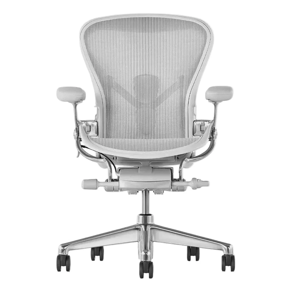Herman Miller Aeron Chair in Mineral with polished aluminium base, front three-quarter view