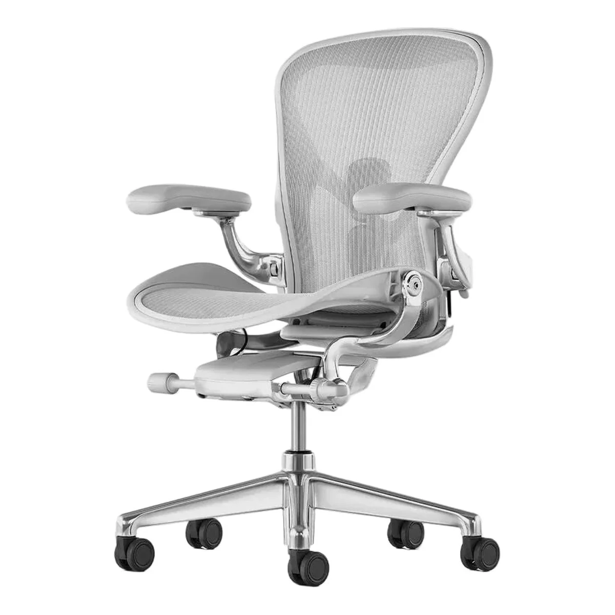 Herman Miller Aeron Chair in Mineral with polished aluminium base, rear view