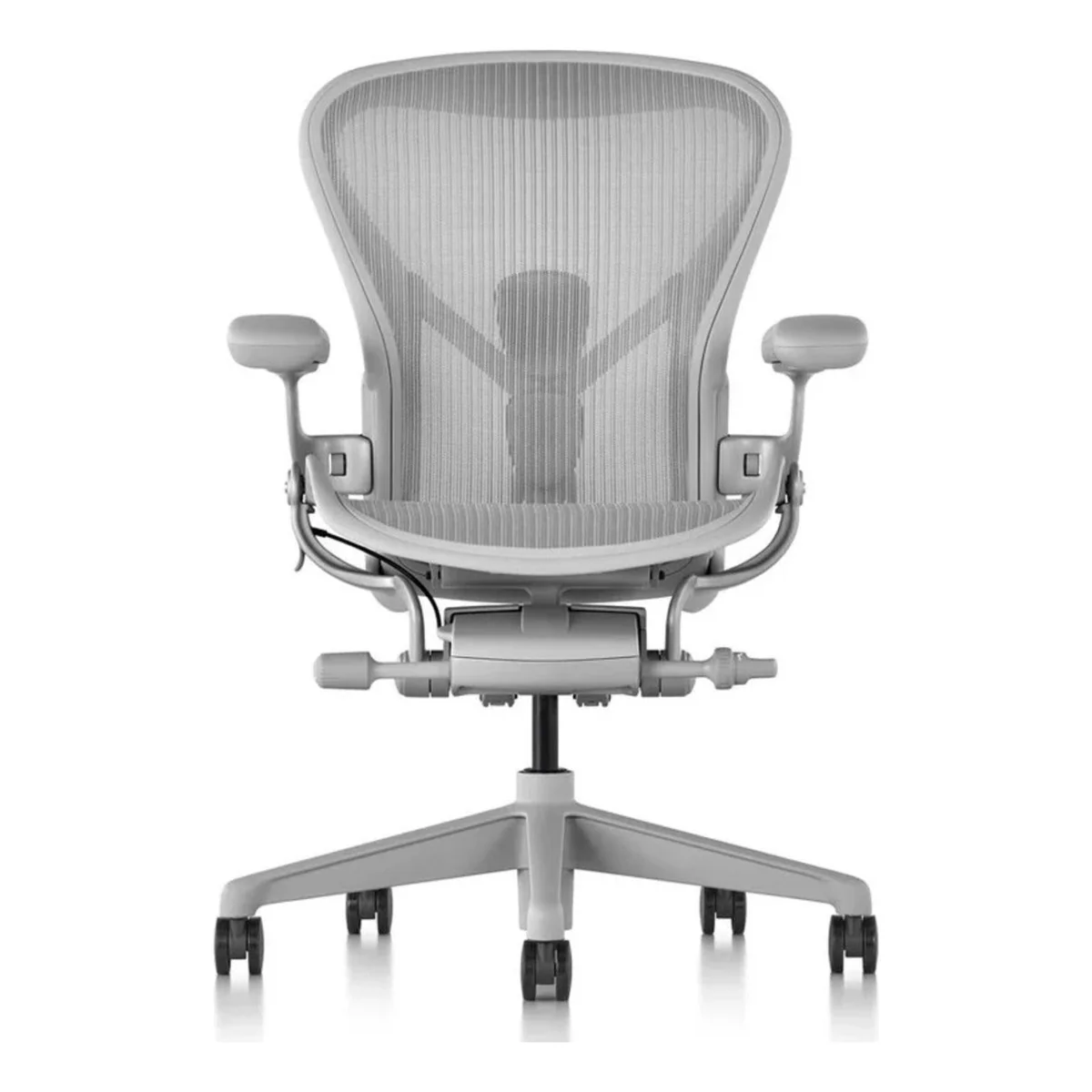 Herman Miller Aeron Chair in Mineral with satin aluminium base, front three-quarter view