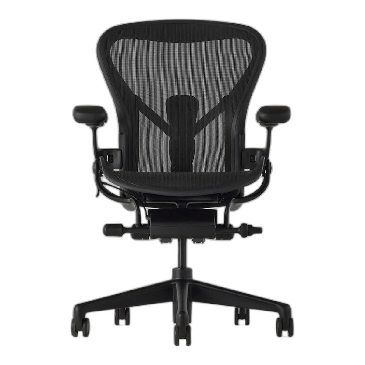 Herman Miller Aeron Chair in Onyx with black metal base, front three-quarter view