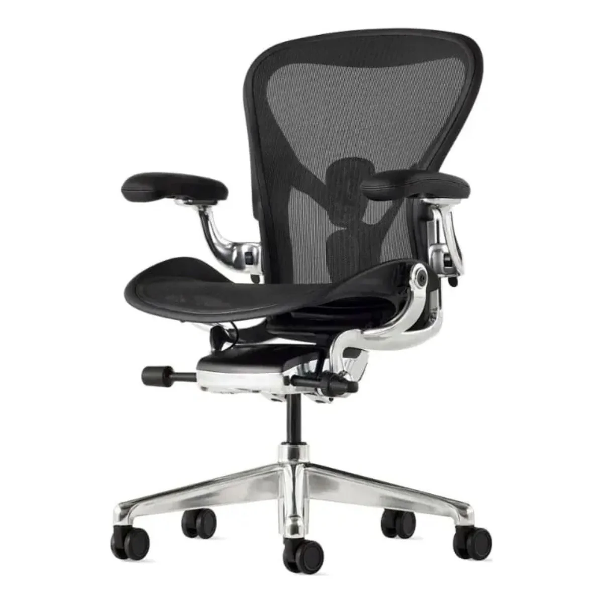 Herman Miller Aeron Chair in Onyx with polished aluminium base, rear view